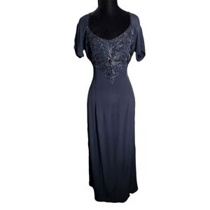 Vintage Nostalgia black beaded long cocktail dress